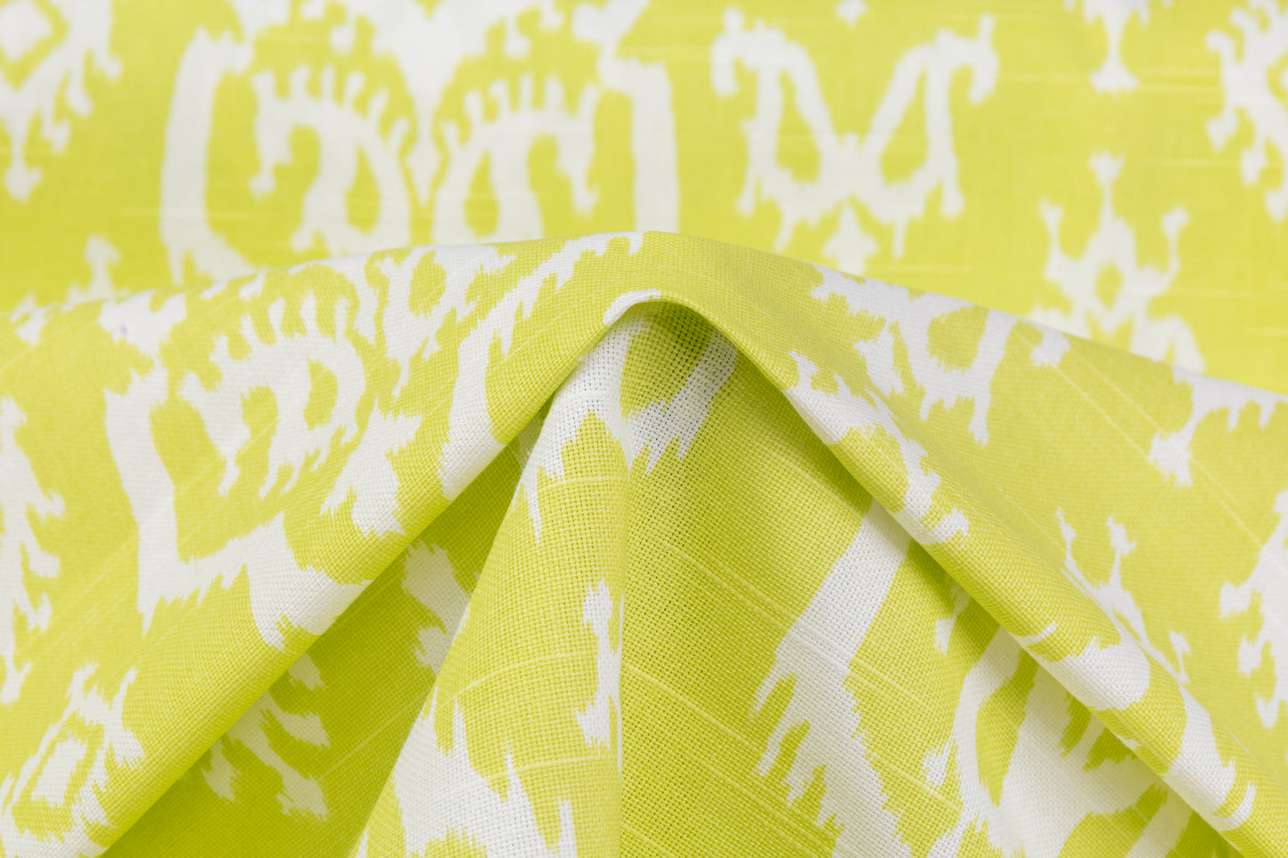 Ikat Printed Cotton Canvas - Lime Green / White