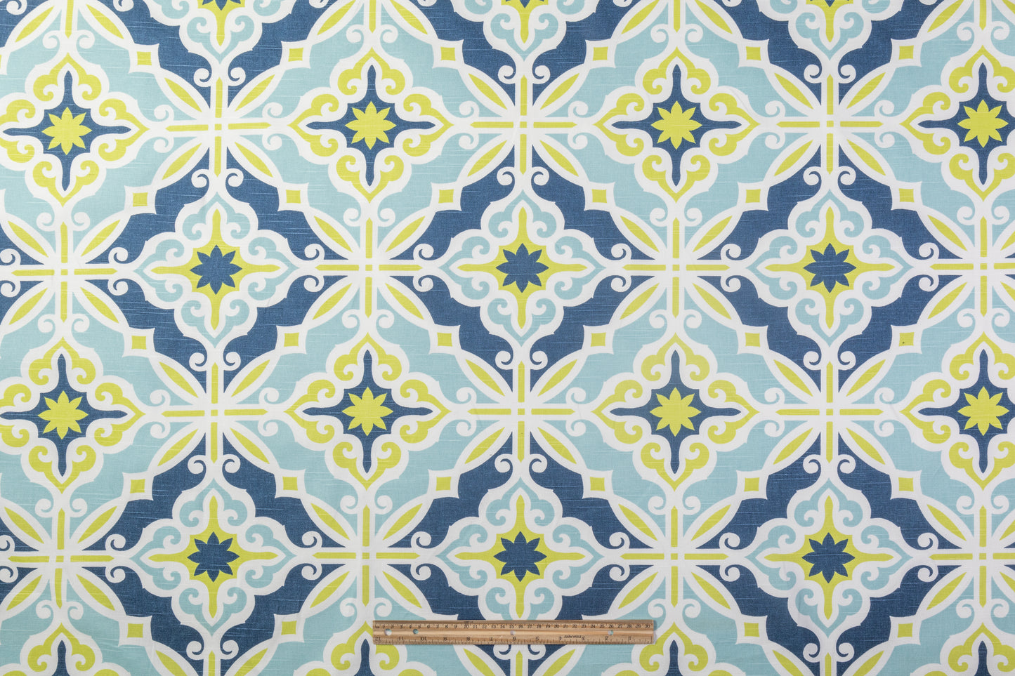 Mediterranean Tile Printed Cotton Canvas - Blue / Green / White