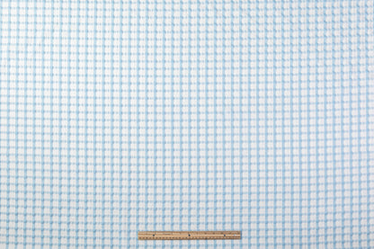 Checked Poly Cotton Seersucker - Blue / White