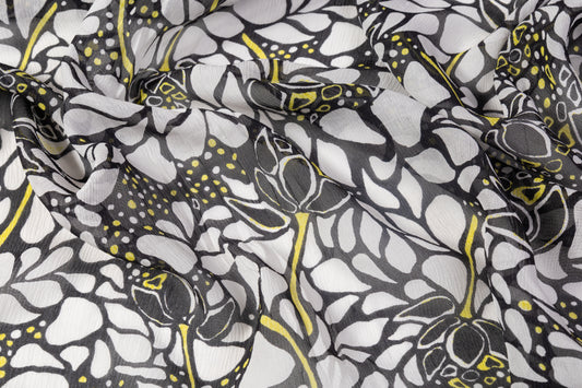 Crinkled Silk Chiffon - Black / White / Yellow