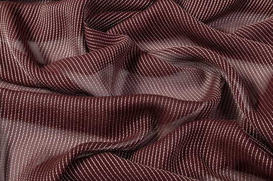 Striped Embroidered Silk Chiffon - Burgundy