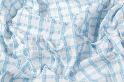 Checked Poly Cotton Seersucker - Blue / White