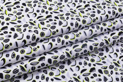 Fruit Printed Cotton Canvas - White / Black / Green