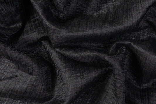 Crinkled Wool Viscose Gauze - Black