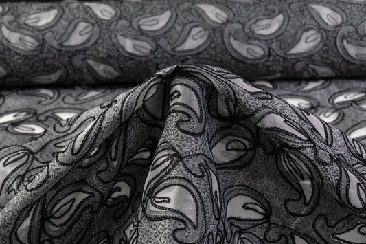 Paisley Embroidered Silk Viscose Burnout - Gray