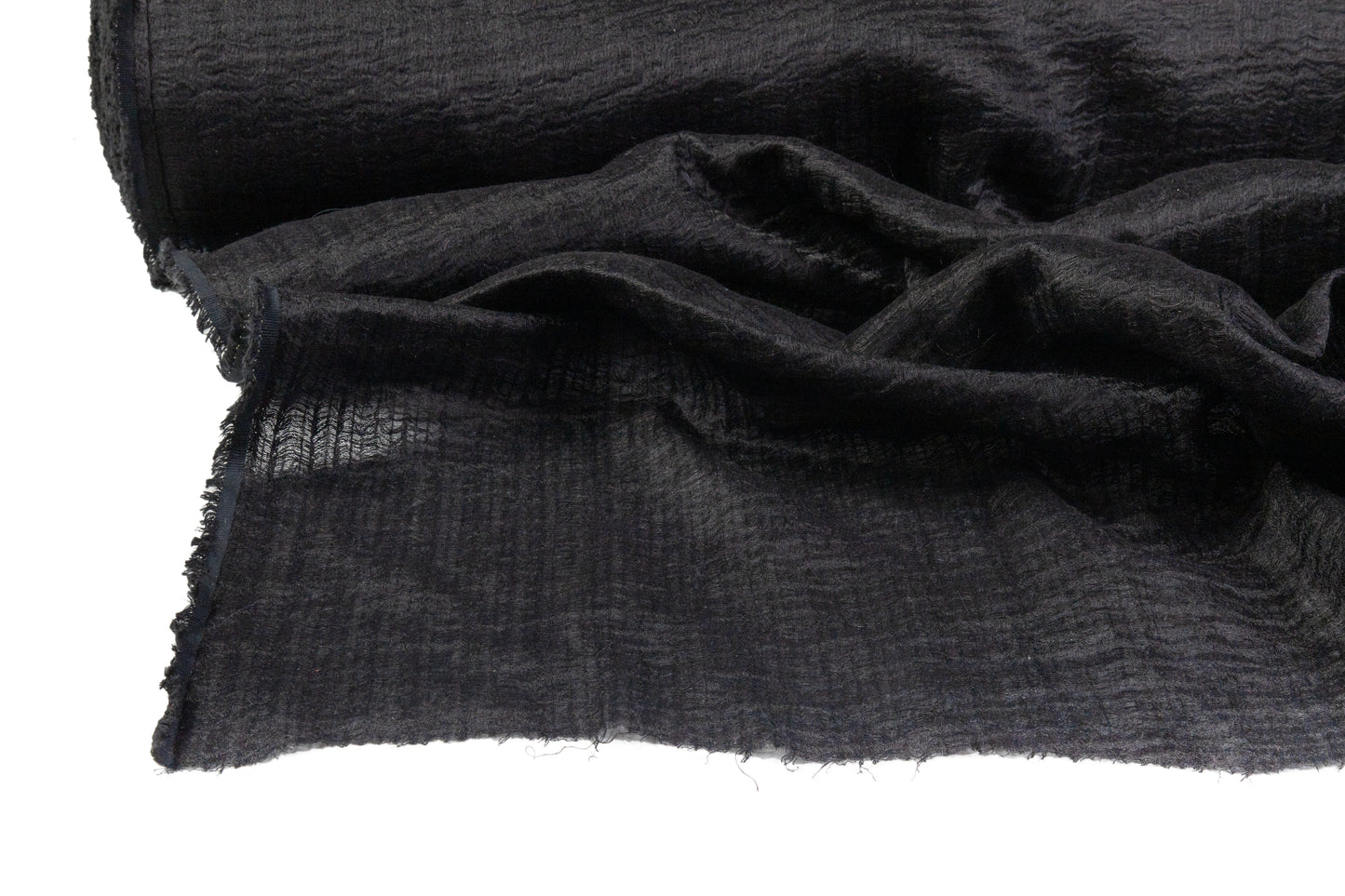 Crinkled Wool Viscose Gauze - Black