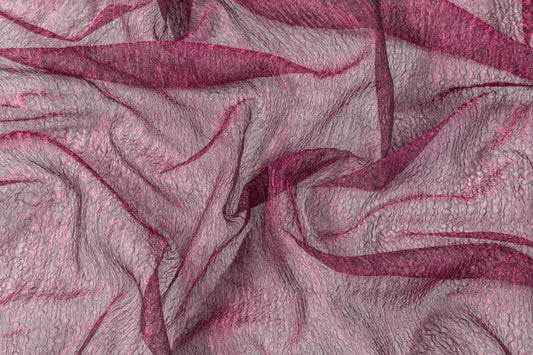 Iridescent Crinkled Organza Lamé - Wine