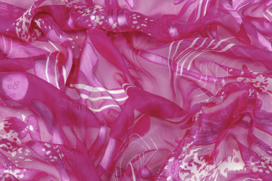 Abstract Silk Chiffon Burnout - Magenta