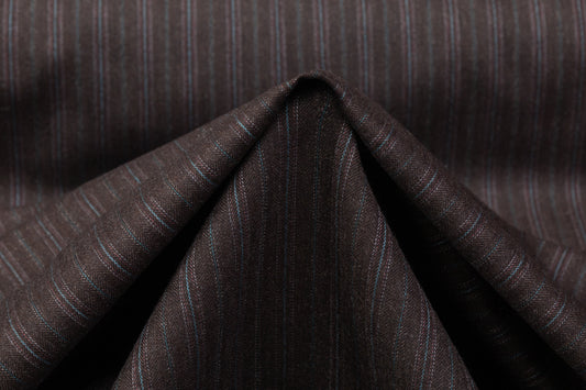 Striped Superfine Worsted Wool Suiting - Brown