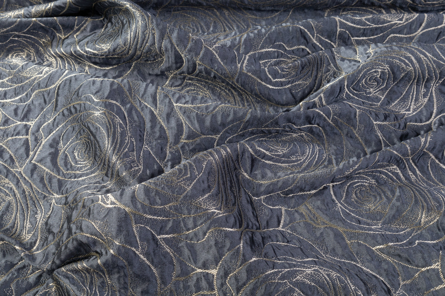 Floral Crushed Metallic Brocade - Blue