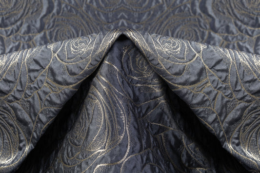 Floral Crushed Metallic Brocade - Blue