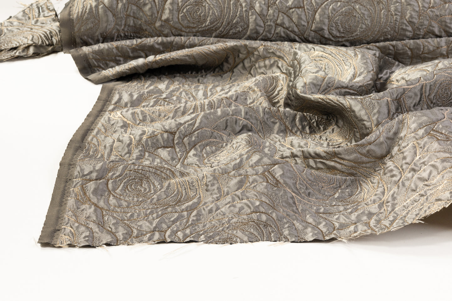 Floral Crushed Metallic Brocade - Gray