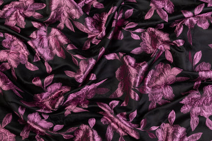 Floral Metallic Brocade - Black / Purple