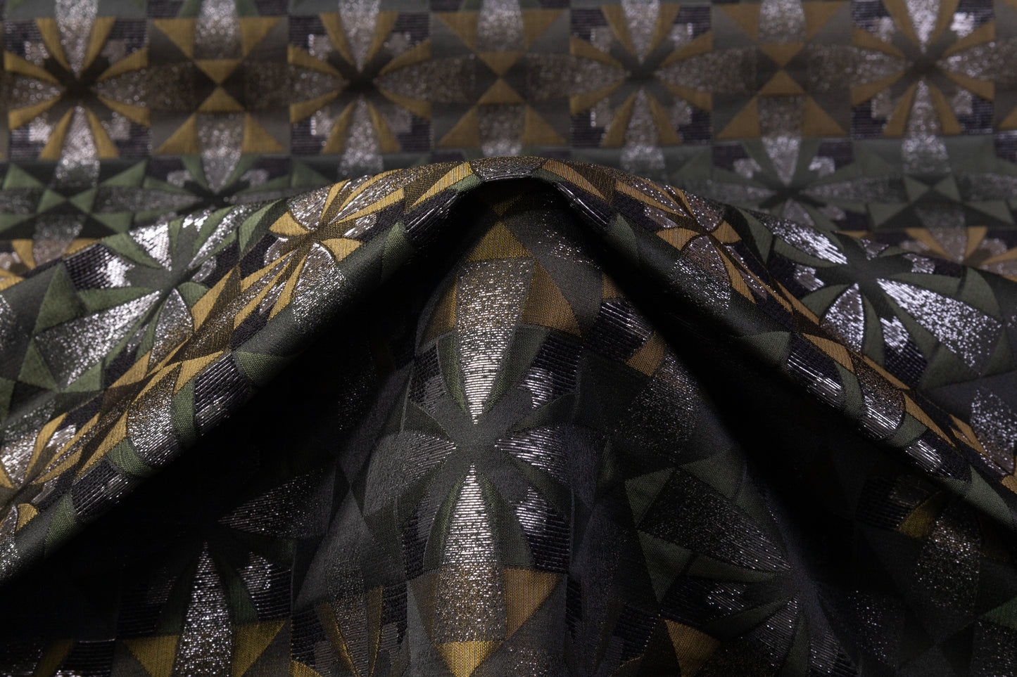 Geometric Metallic Brocade - Green / Gray