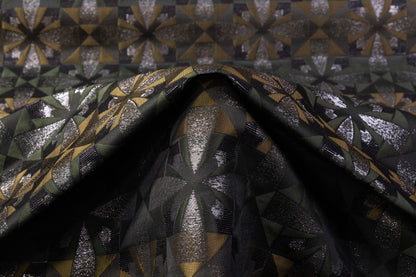 Geometric Metallic Brocade - Green / Gray