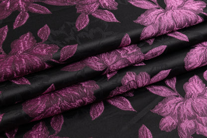 Floral Metallic Brocade - Black / Purple