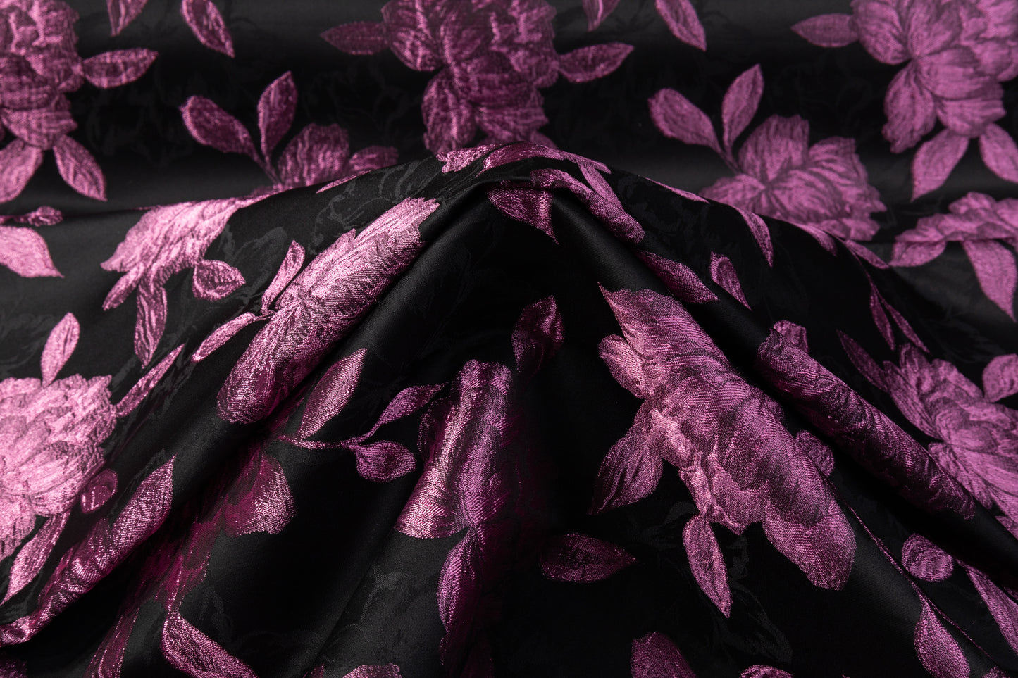 Floral Metallic Brocade - Black / Purple