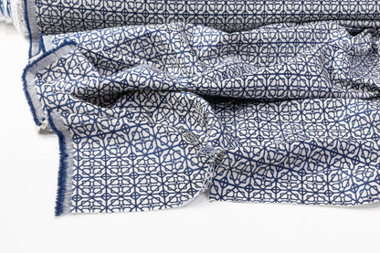 Geometric Brocade - Navy Blue / Off White