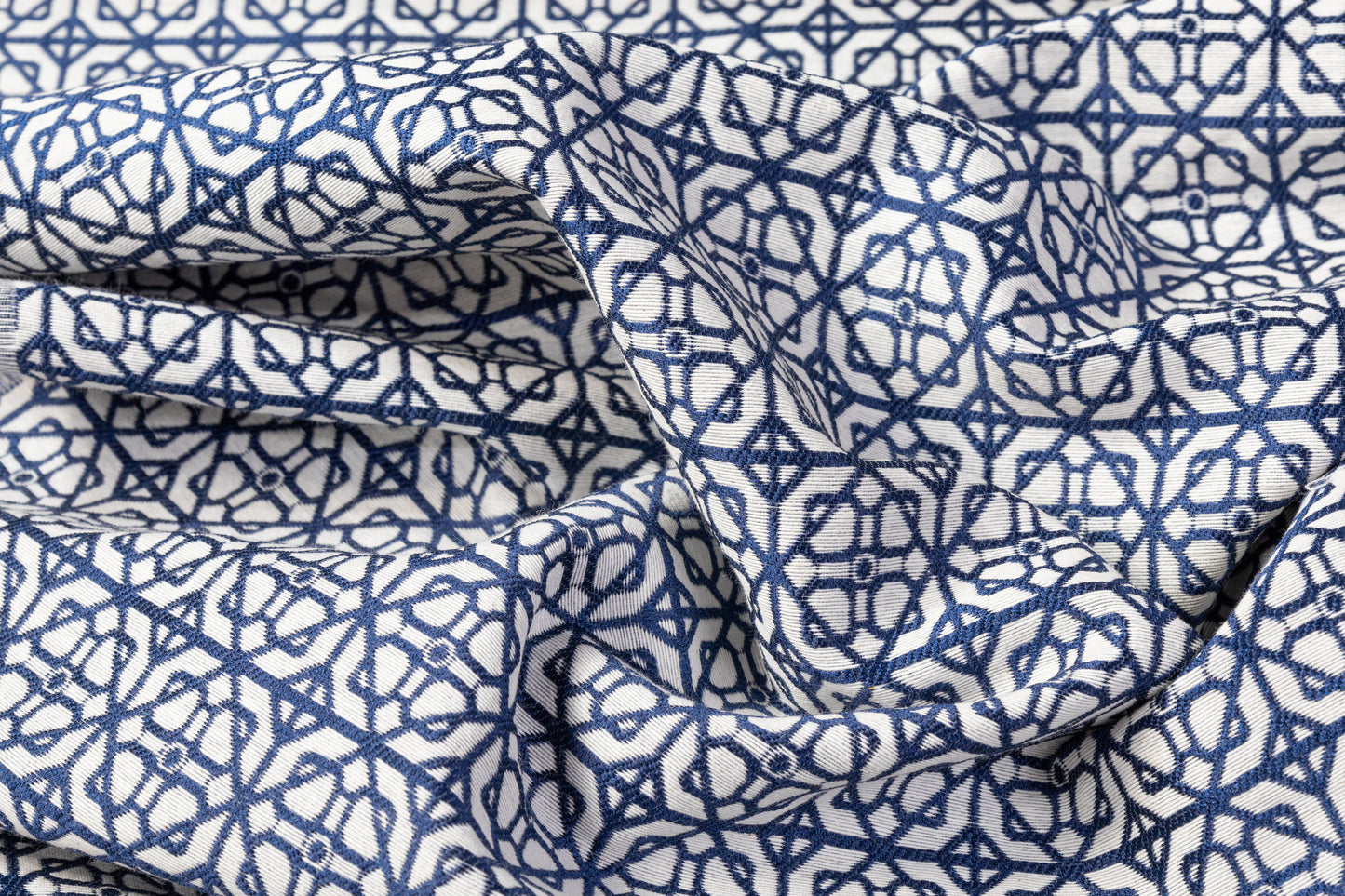 Geometric Brocade - Navy Blue / Off White