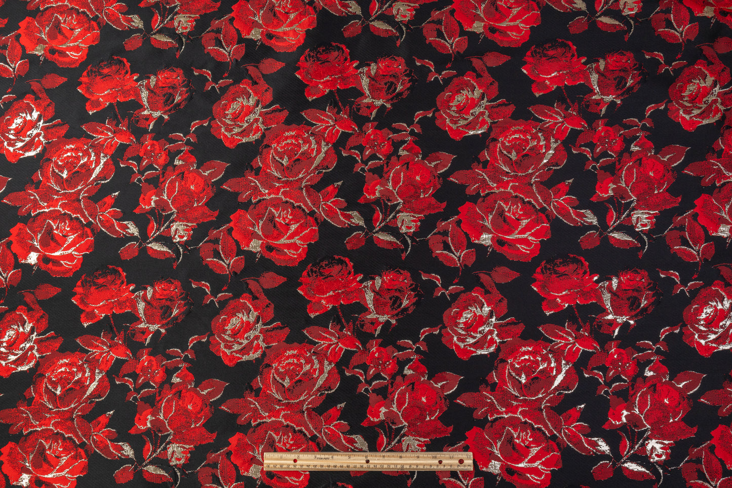 Floral Metallic Brocade - Red / Black