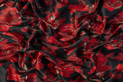 Floral Metallic Brocade - Red / Black