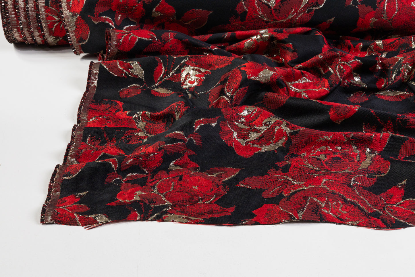 Floral Metallic Brocade - Red / Black