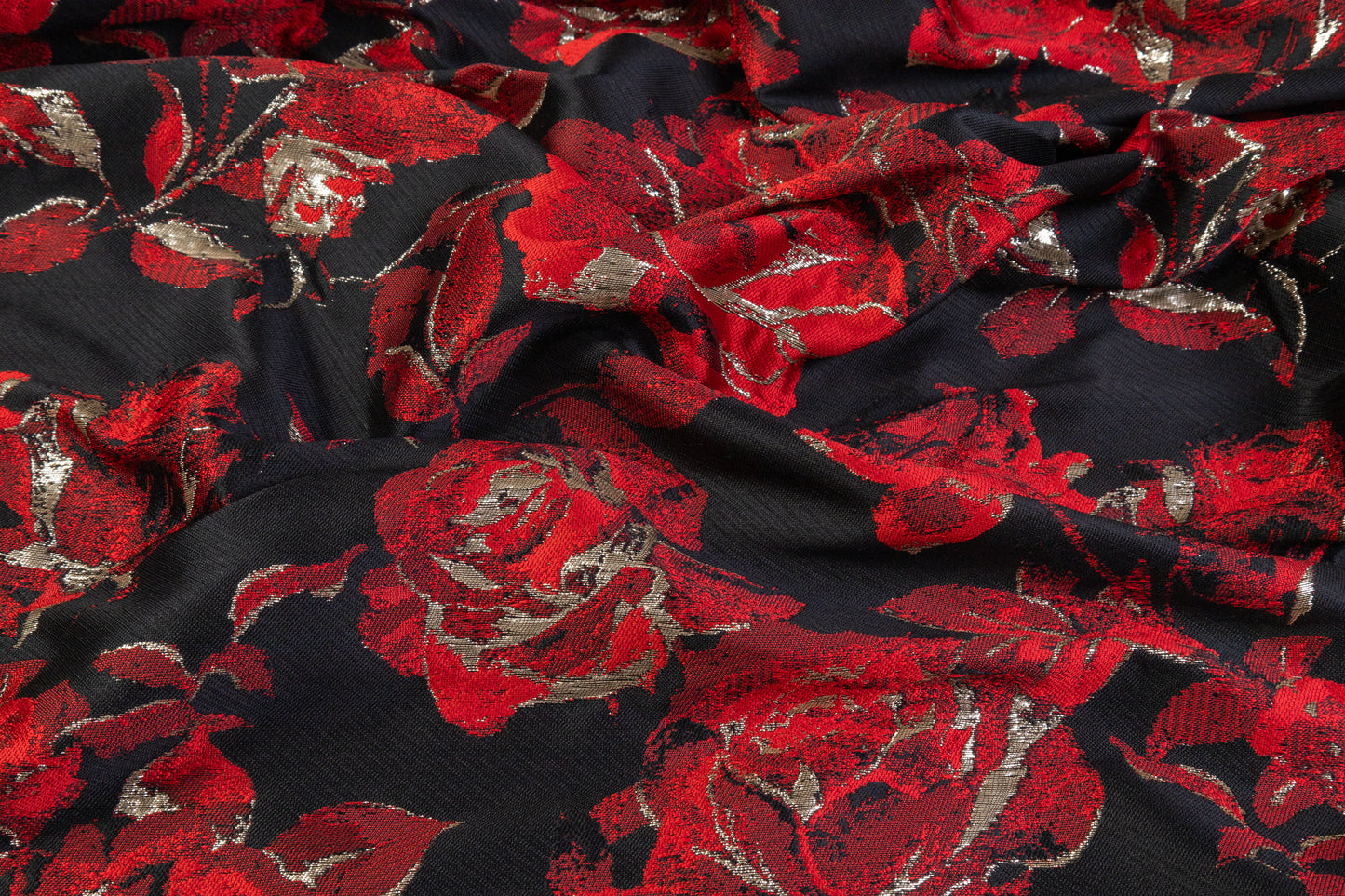 Floral Metallic Brocade - Red / Black