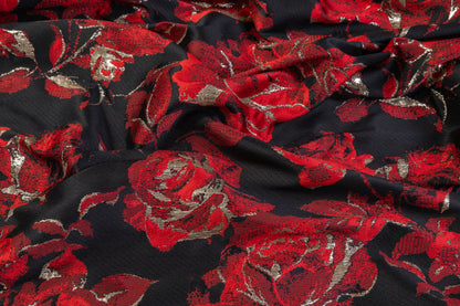 Floral Metallic Brocade - Red / Black