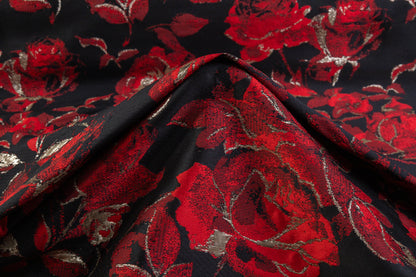 Floral Metallic Brocade - Red / Black