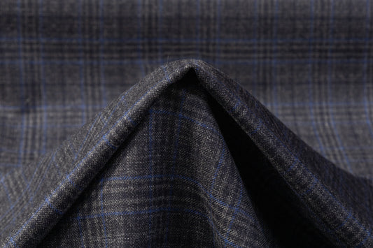 Checked Italian Wool Suiting - Charcoal Gray / Blue