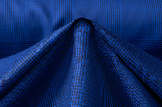 Double Faced Plaid Wool and Silk Suiting - Blue / Black