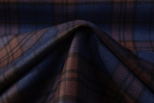 Double Faced Checked Italian Wool - Blue / Brown