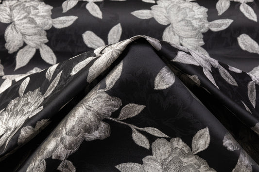 Metallic Floral Brocade - Black / Platinum Gray