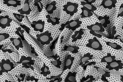 Double Faced Floral Poly Cotton Brocade - Black / White