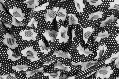 Double Faced Floral Poly Cotton Brocade - Black / White