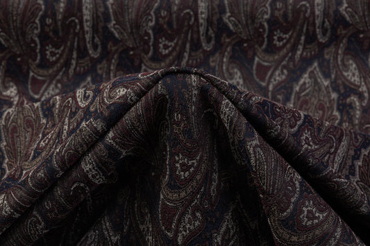 Paisley Stretch Brocade - Navy / Burgundy