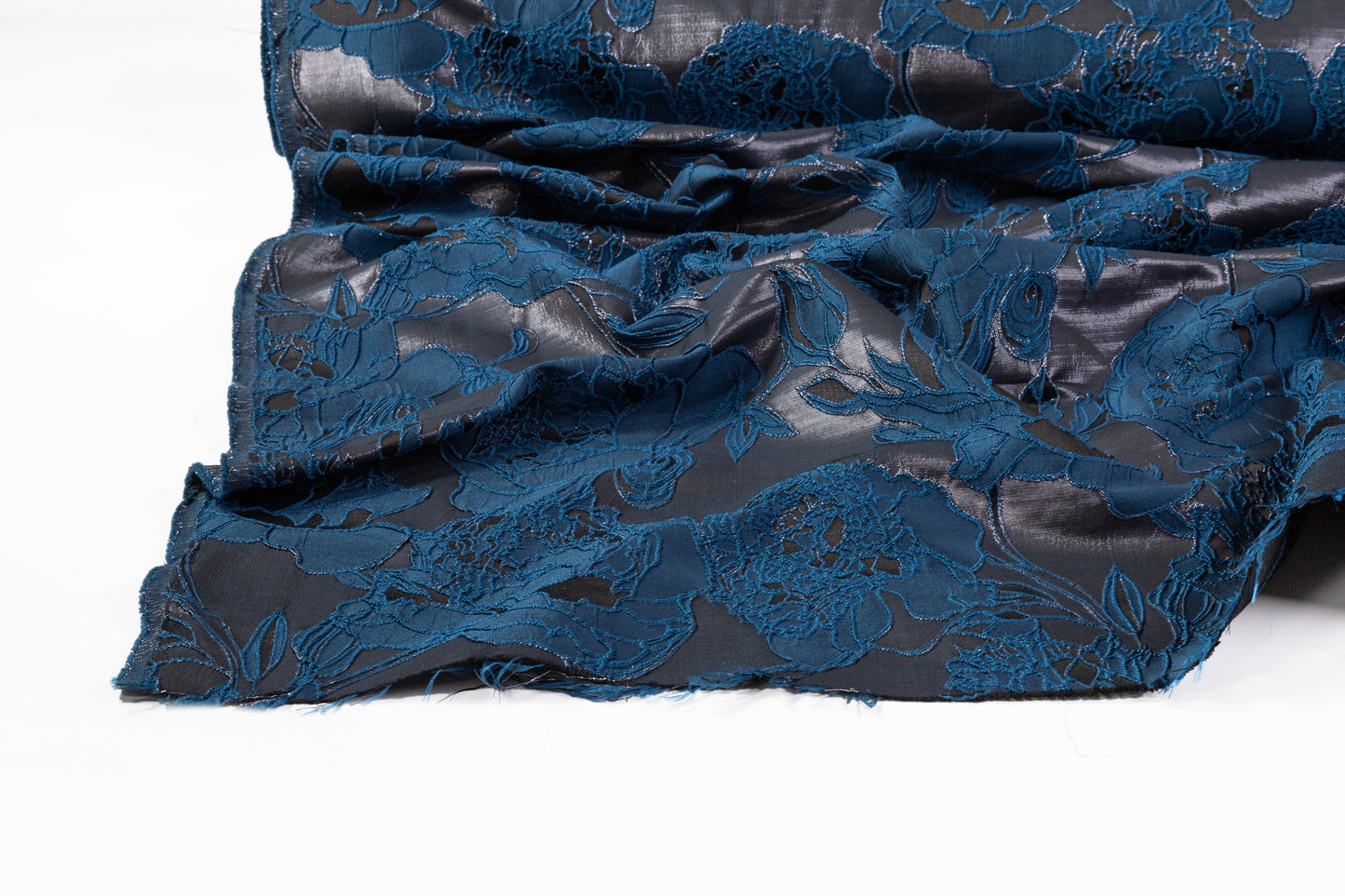 Floral Metallic Cloqué Brocade - Gray / Blue