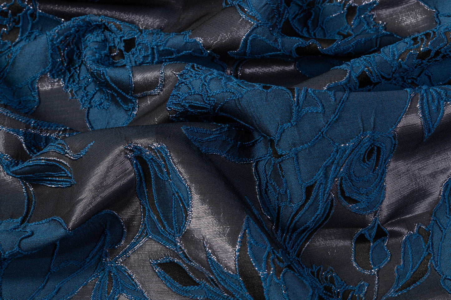 Floral Metallic Cloqué Brocade - Gray / Blue