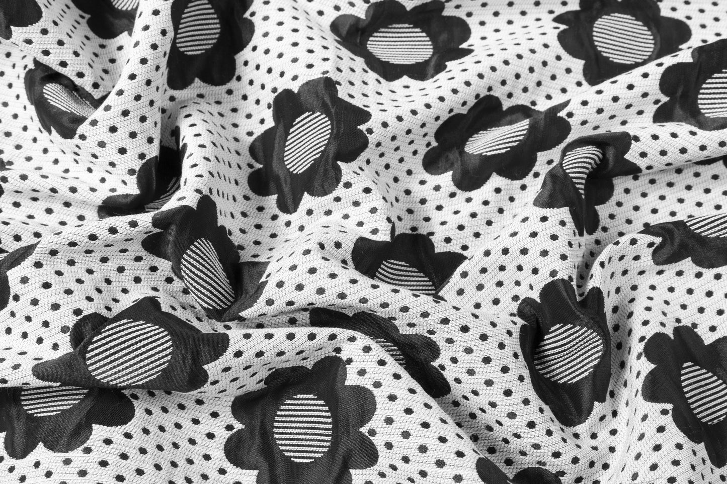 Double Faced Floral Poly Cotton Brocade - Black / White