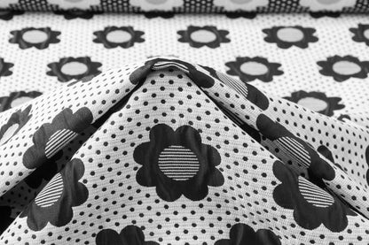 Double Faced Floral Poly Cotton Brocade - Black / White