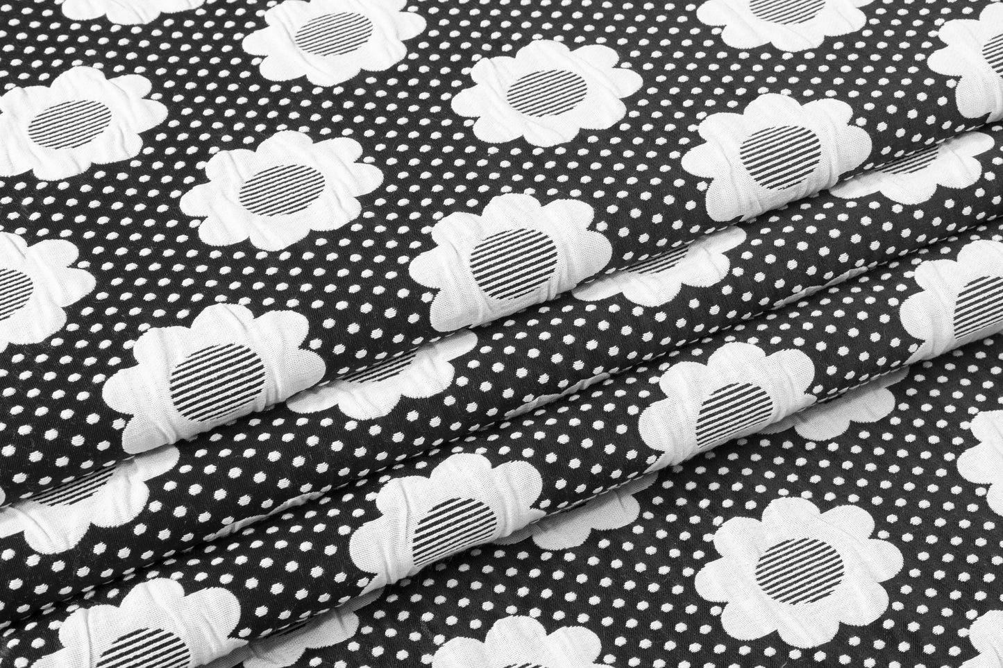 Double Faced Floral Poly Cotton Brocade - Black / White