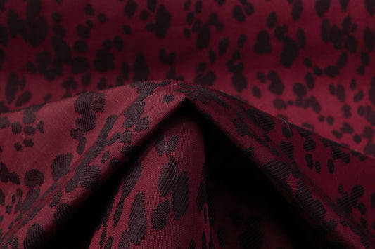 Cheetah Design Italian Cotton Brocade - Burgundy / Black