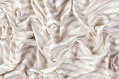 Striped Silk Satin Brocade - Off White / Gray