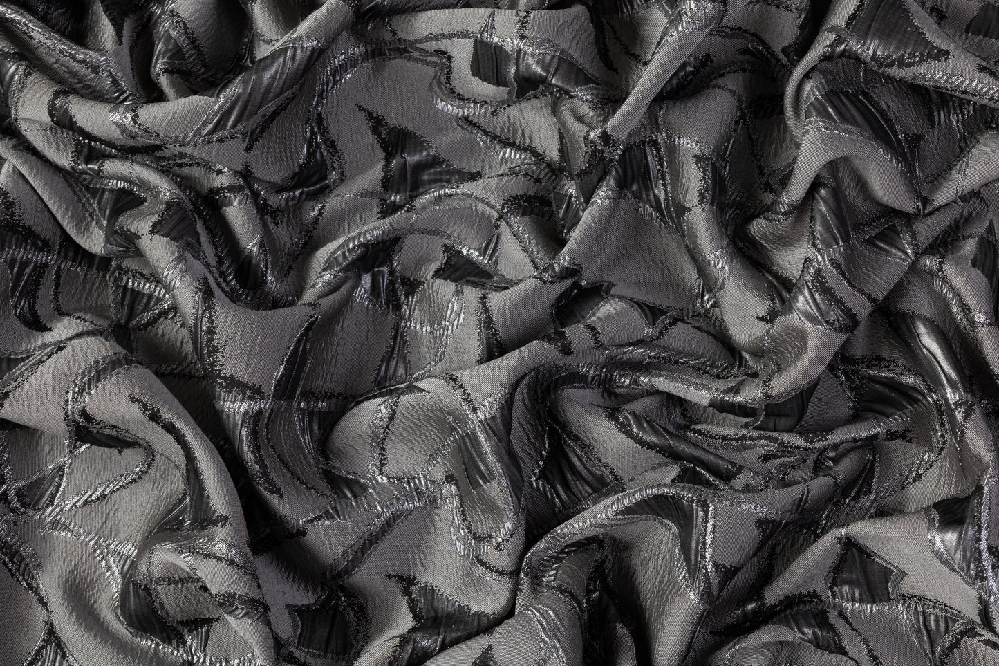 Crushed Metallic Brocade - Charcoal Gray