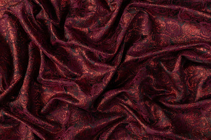 Rose Floral Metallic Brocade - Burgundy