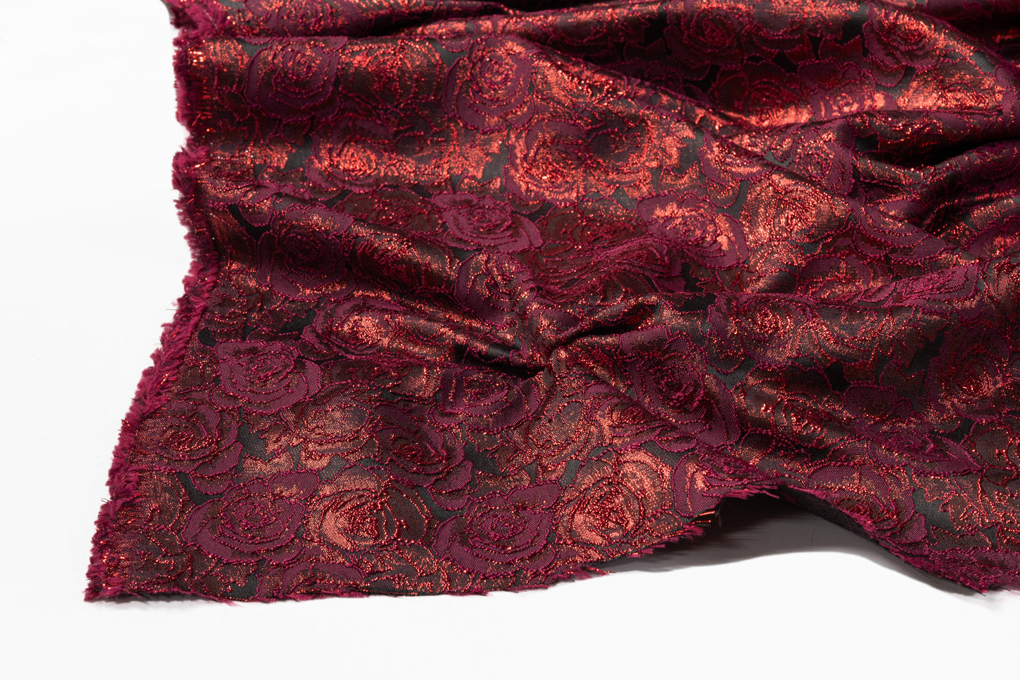 Rose Floral Metallic Brocade - Burgundy