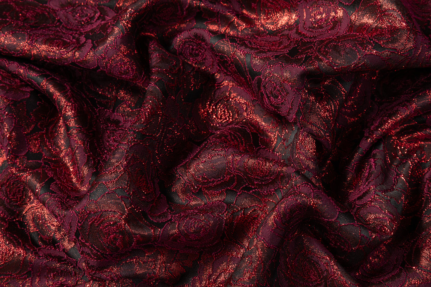 Rose Floral Metallic Brocade - Burgundy