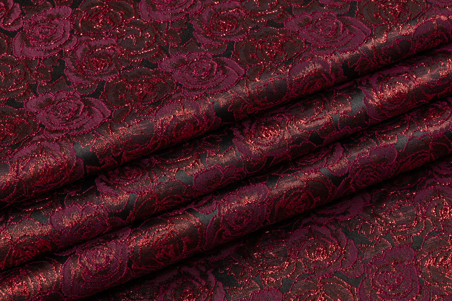 Rose Floral Metallic Brocade - Burgundy