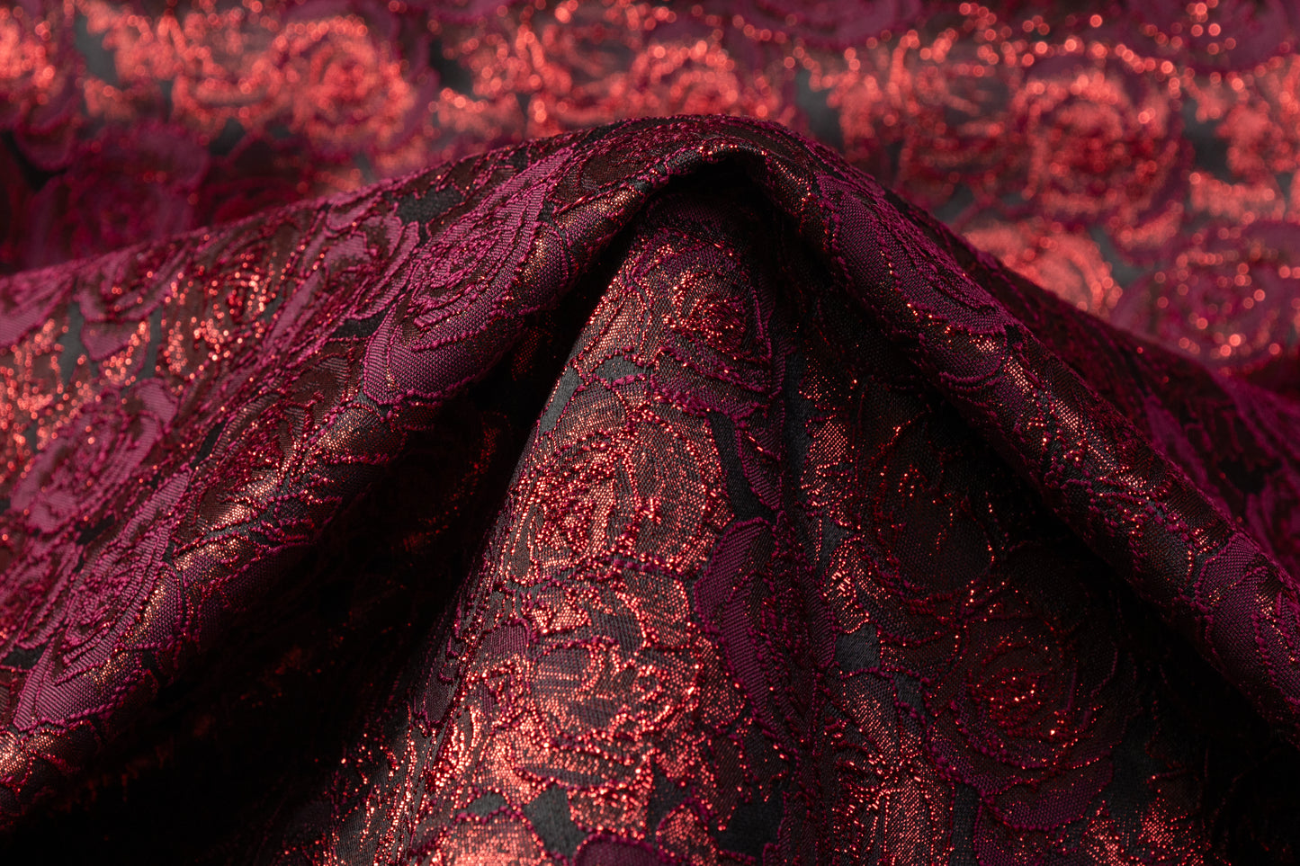 Rose Floral Metallic Brocade - Burgundy