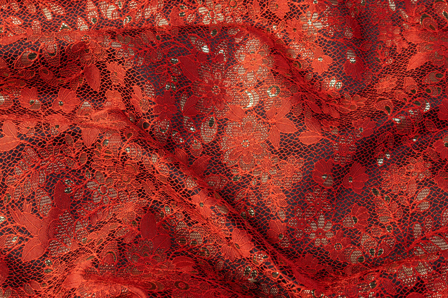 Floral Metallic Brocade - Red / Gold